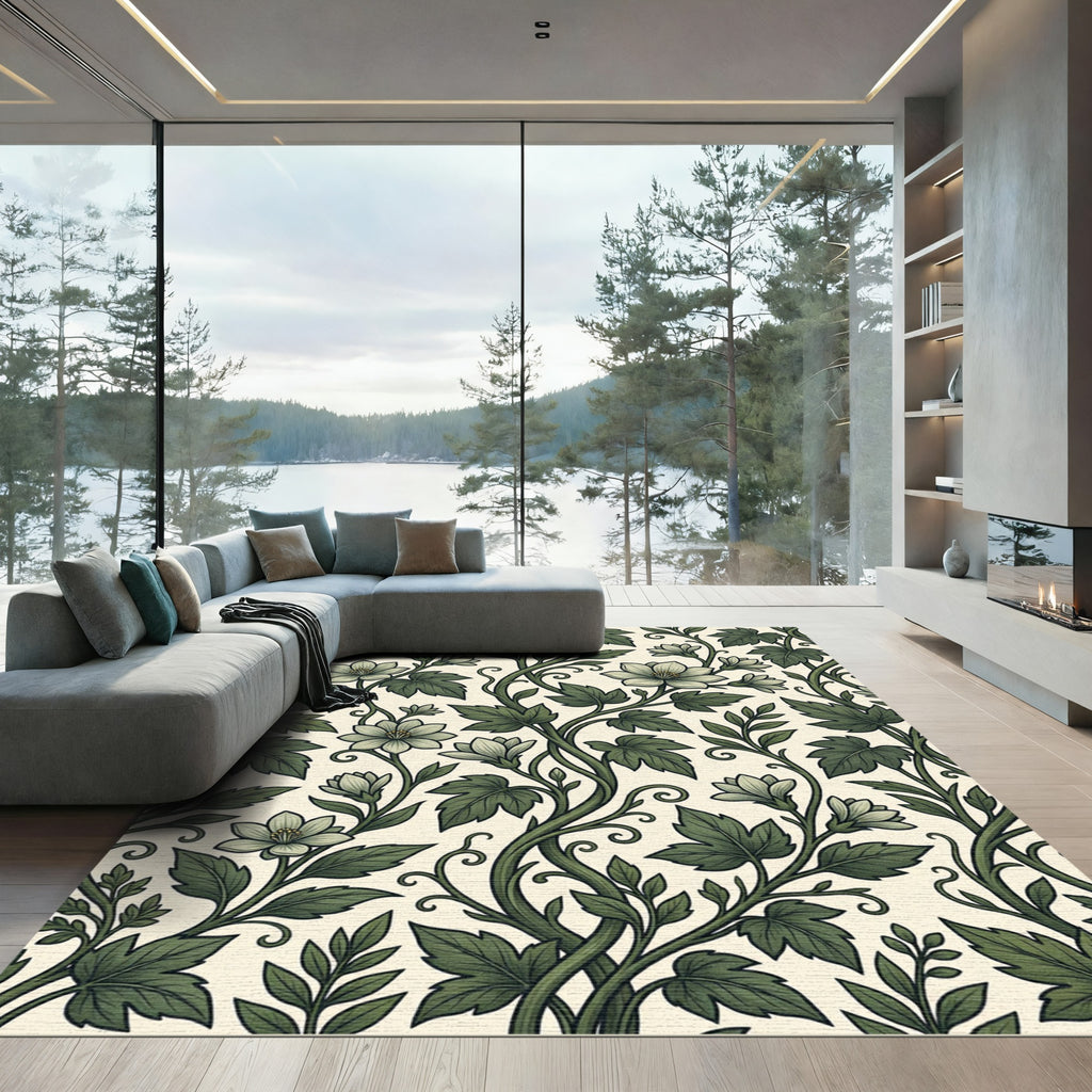 Vintage Botanical Green Floral Vine Rug