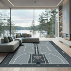 Minimalist Gray Monochrome Basketball Court Graphics Rug