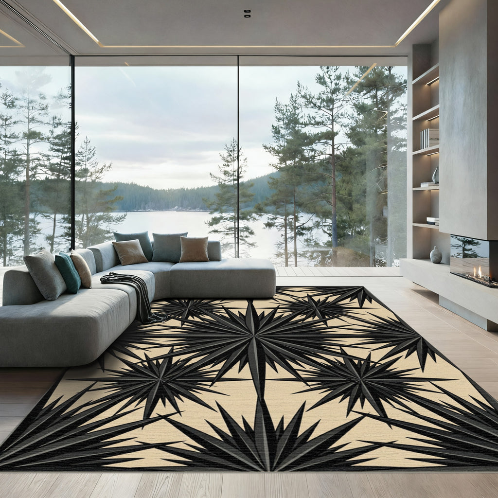 Monochrome Geometric Starburst Layered Rug