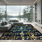 Golden Musical Notes on Navy Blue Rug