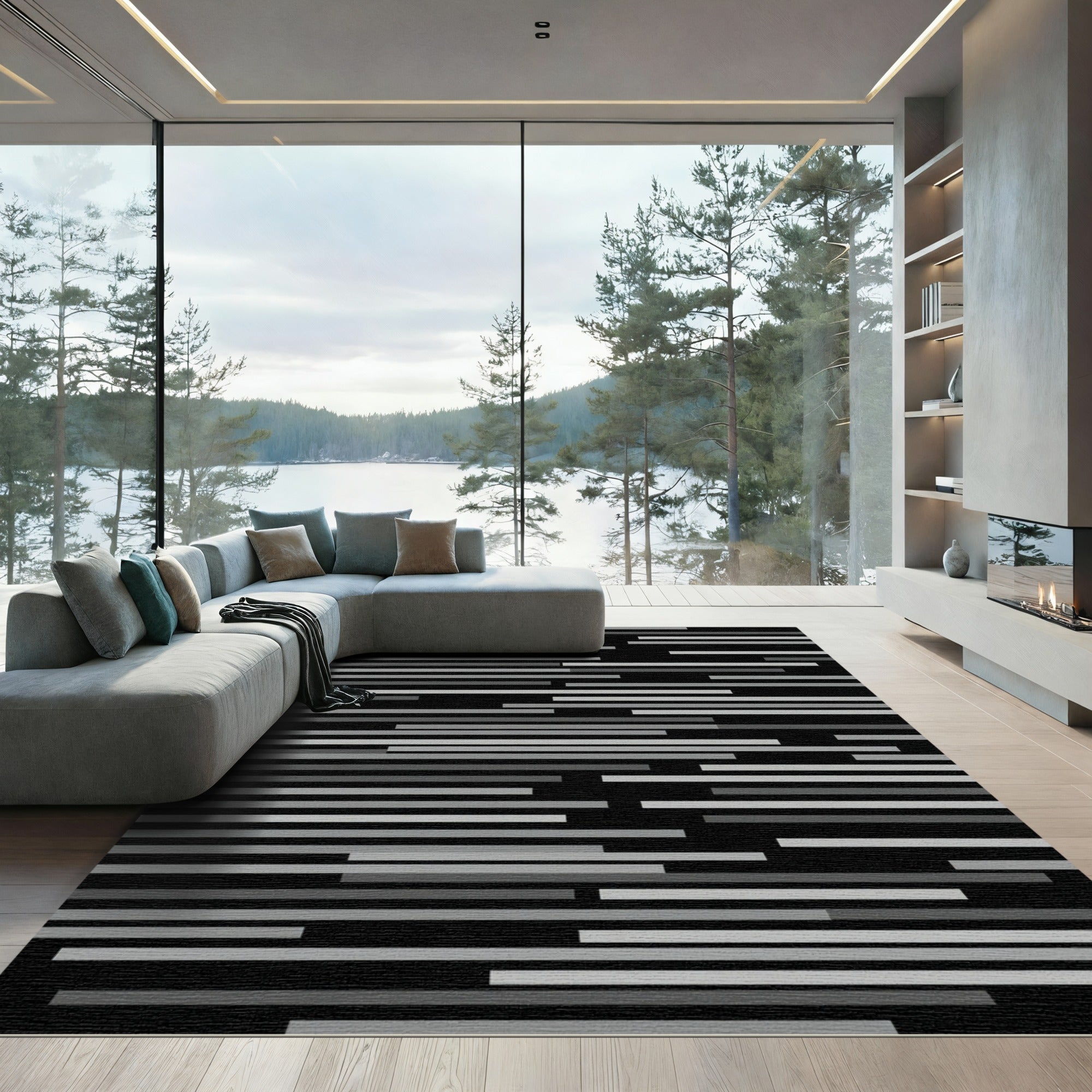 Modern Gray Horizontal Stripe Texture Rug