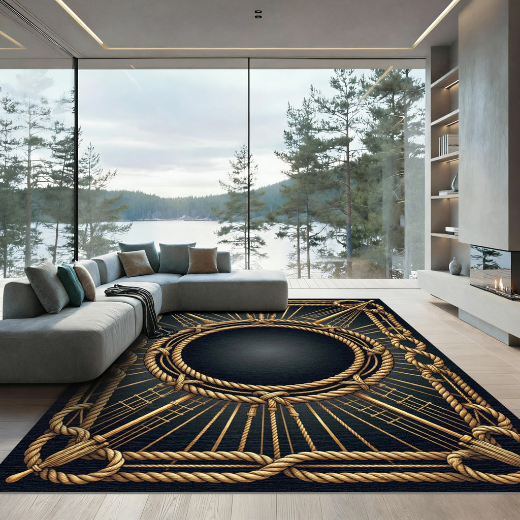 Nautical Golden Rope Sunburst Frame Rug