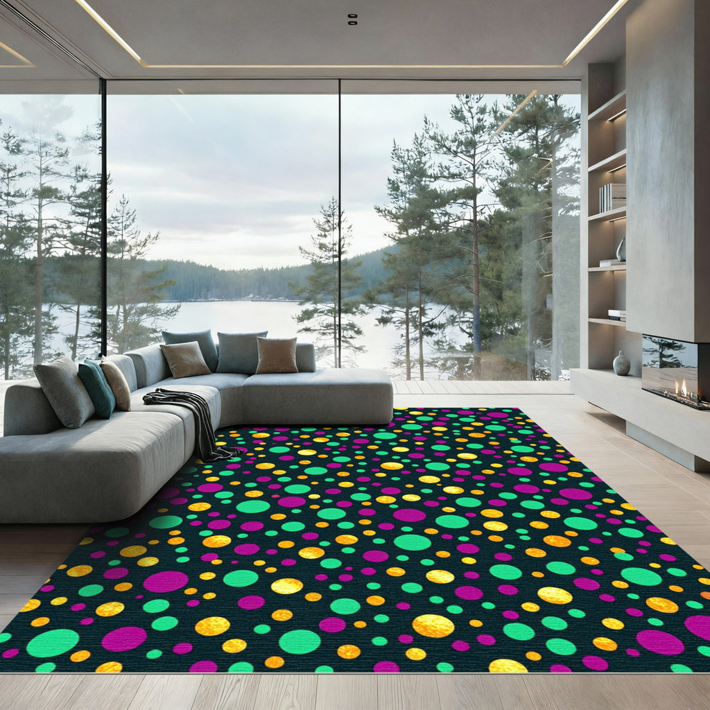 Vibrant Golden Teal and Purple Polka Dot Rug