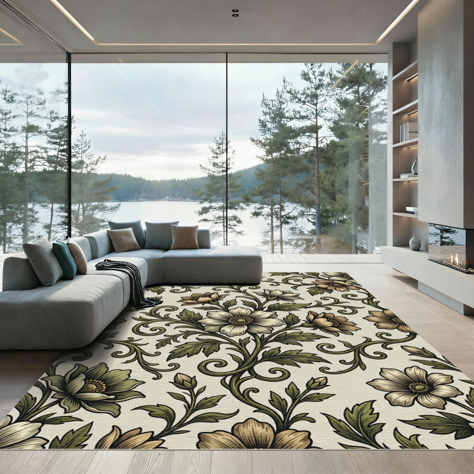 Elegant Vintage Floral Scroll Botanical Rug