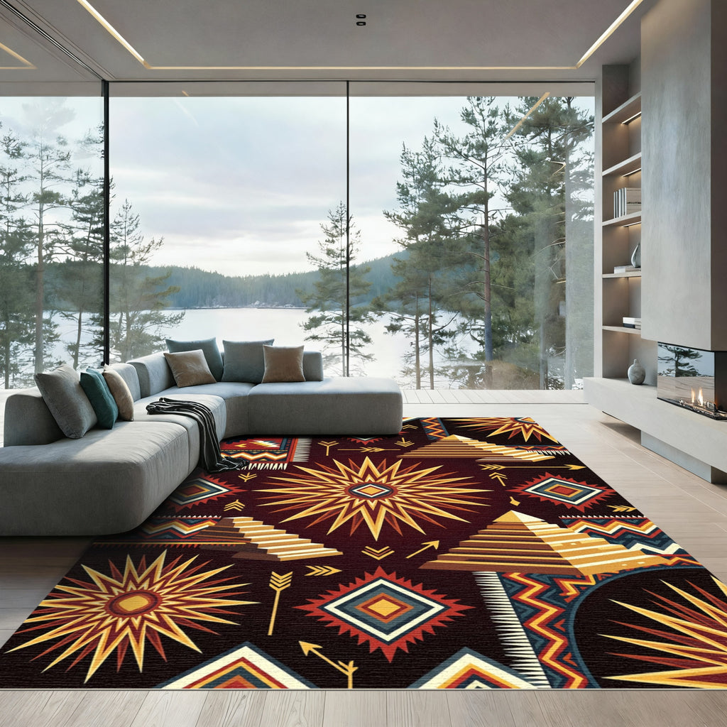 Red Golden Pyramid Native Sun Rug