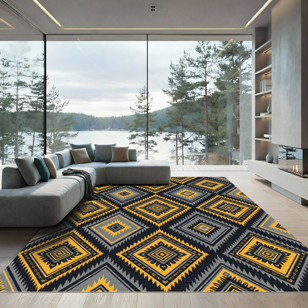 Tribal Yellow Geometric Diamond Rug