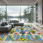 Victorian Blue Striped Floral Bouquet Rug