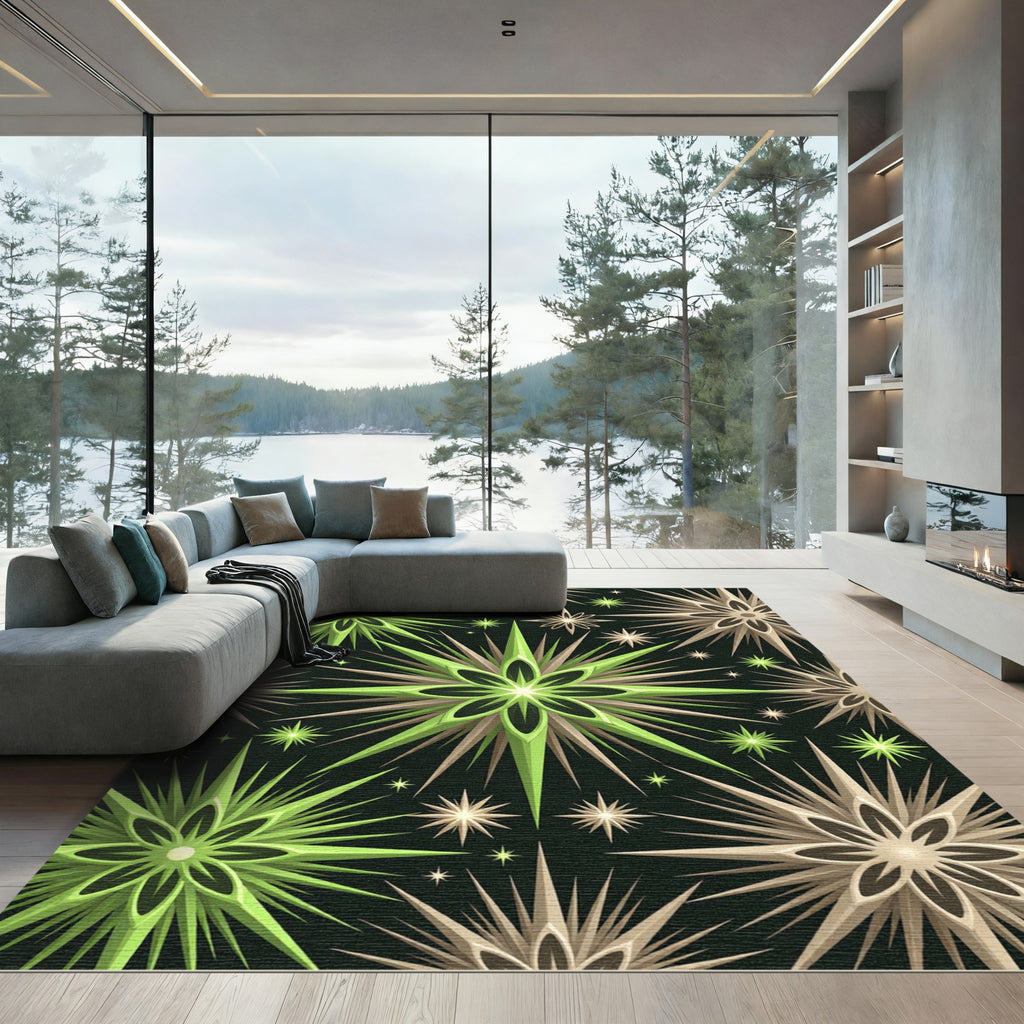 Geometric Celestial Starry Sage Green Rug