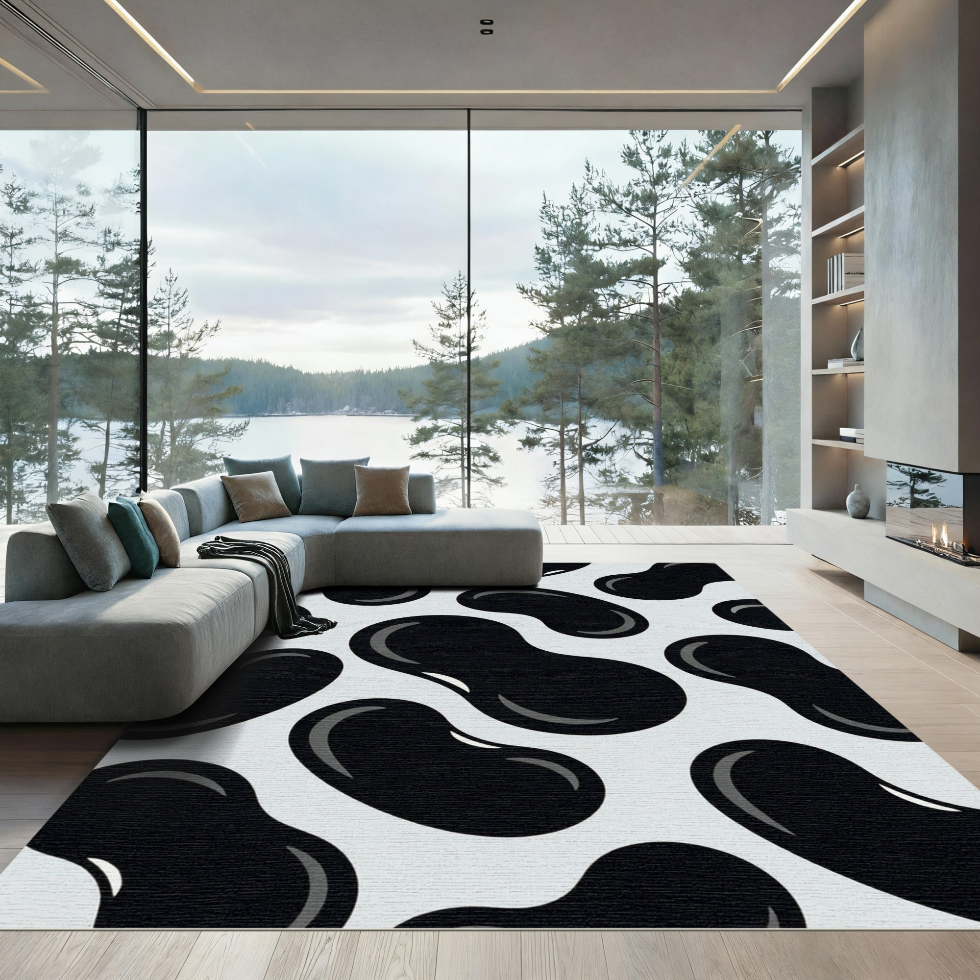 Monochrome Black Bean Scatter Rug