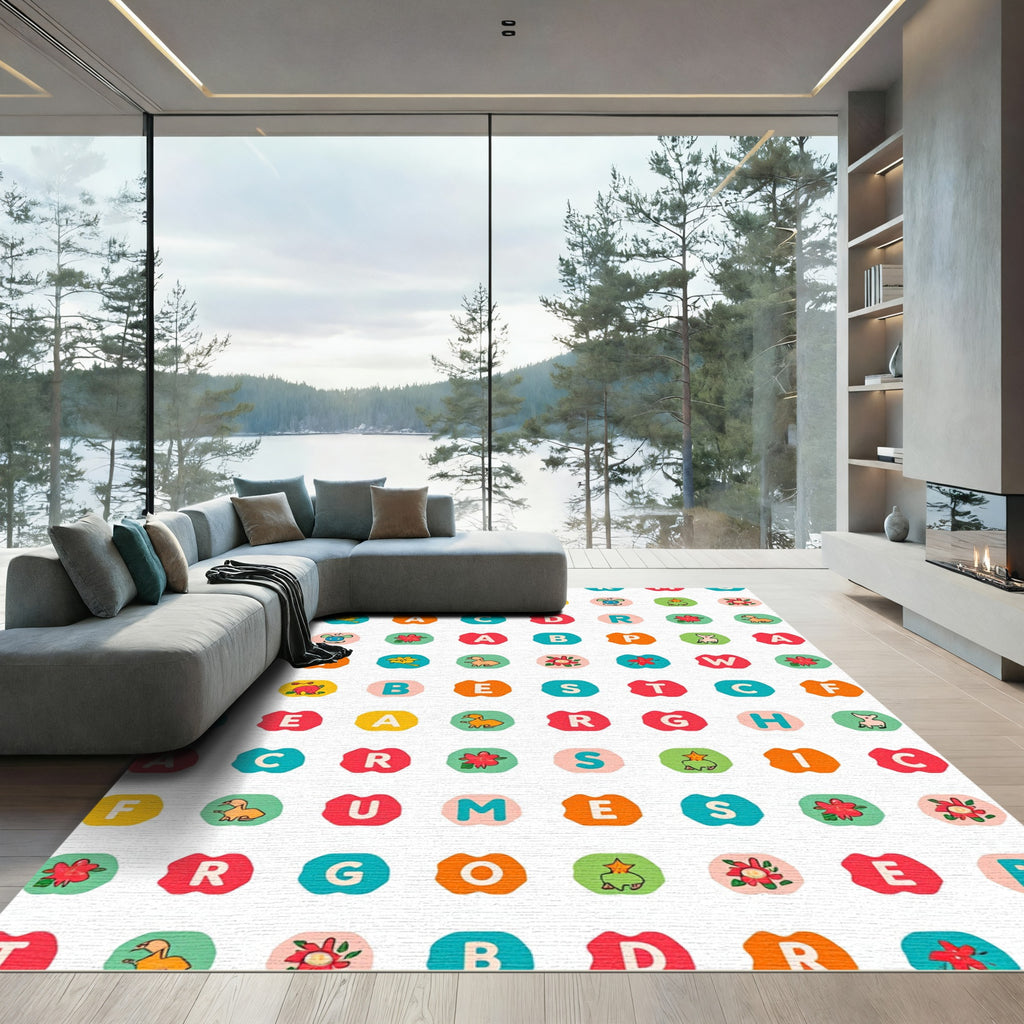 Alphabet Animal Colorful Roundels Rug