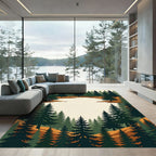 Earthy Forest Pine Woodland Landscape Rug