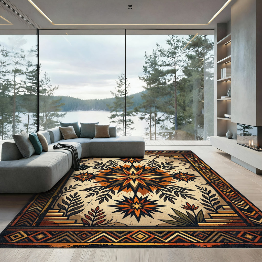Earthy Terra Cotta Starburst Foliage Rug