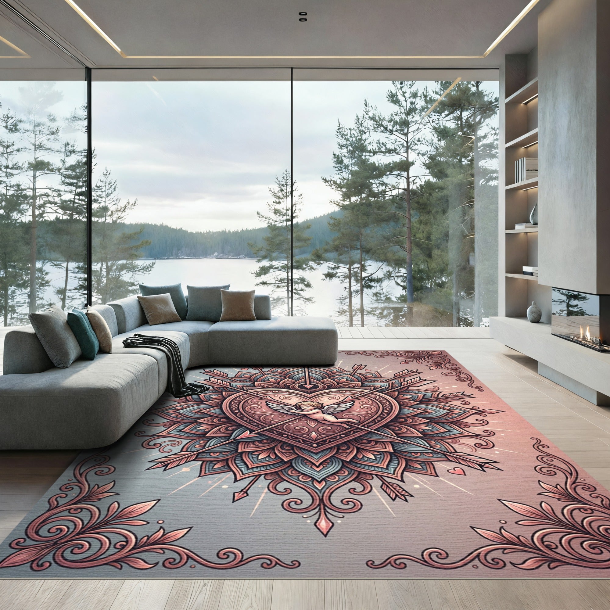 Cupid Heart Mandala Ornate Arrows Rug