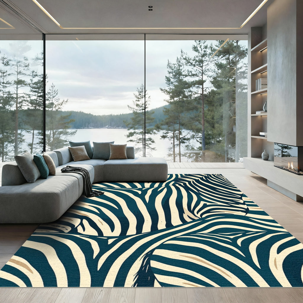 Bold Navy Cream Zebra Stripes Rug