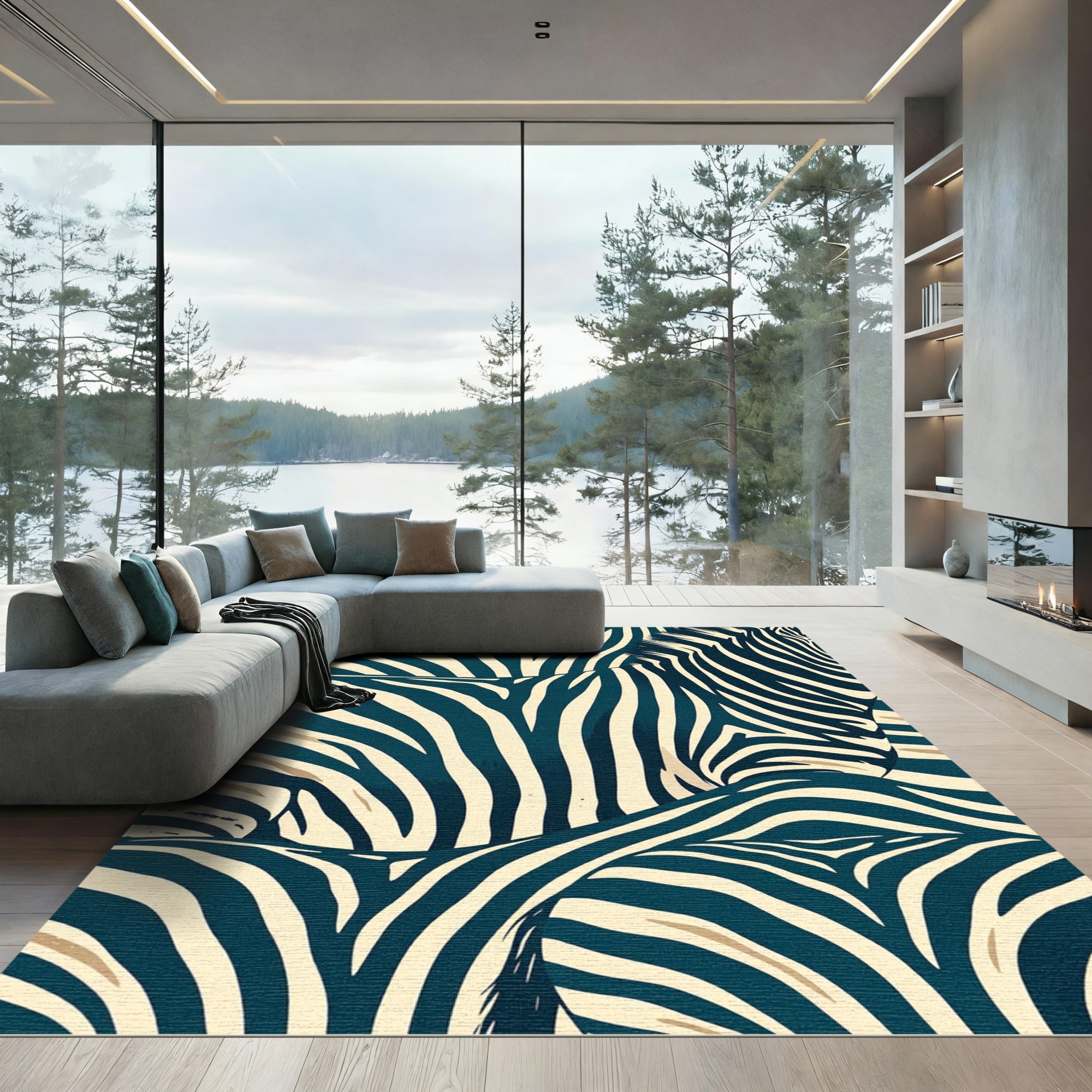 Bold Navy Cream Zebra Stripes Rug