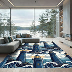 Coastal Navy Lighthouse Nautical Ocean Art Rug