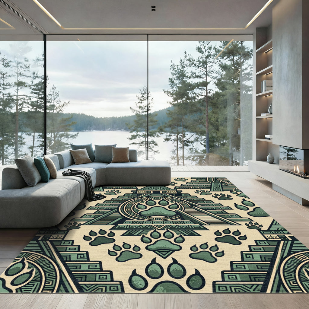 Aztec Temple Paw Print Sage Rug
