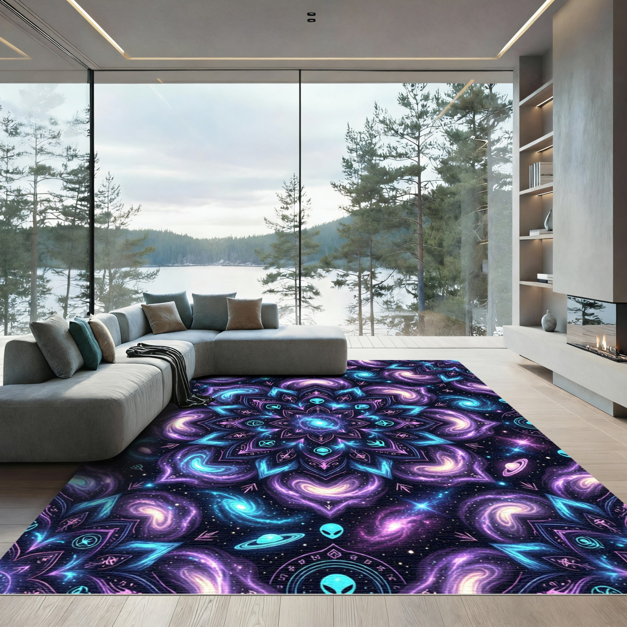 Cosmic Alien Mandala Galaxy Celestial Rug
