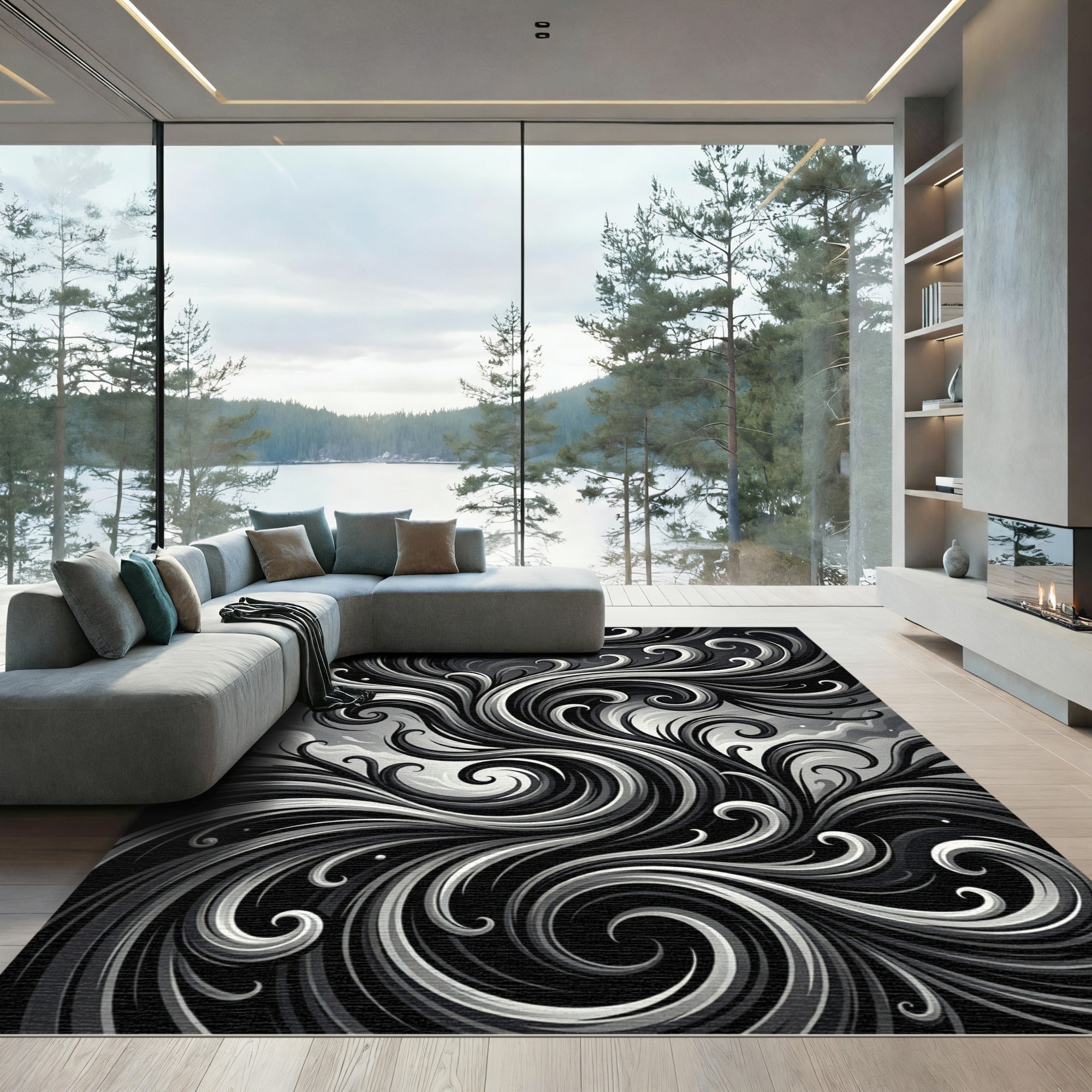 Monochromatic Swirl Abstract Composition Rug
