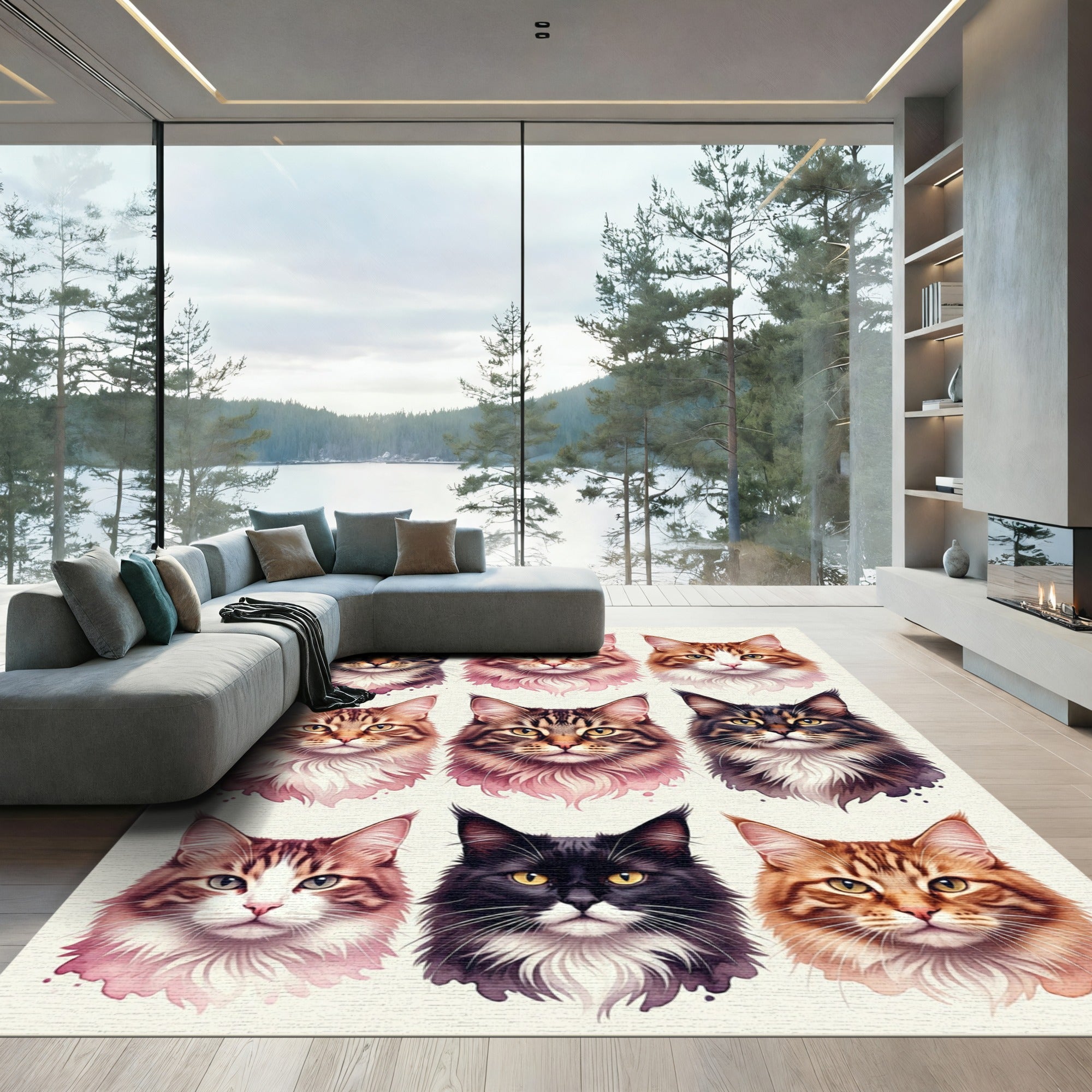 Furry Feline Portrait Collection Rug
