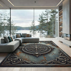 Ornate Metallic Silver Floral Medallion Rug