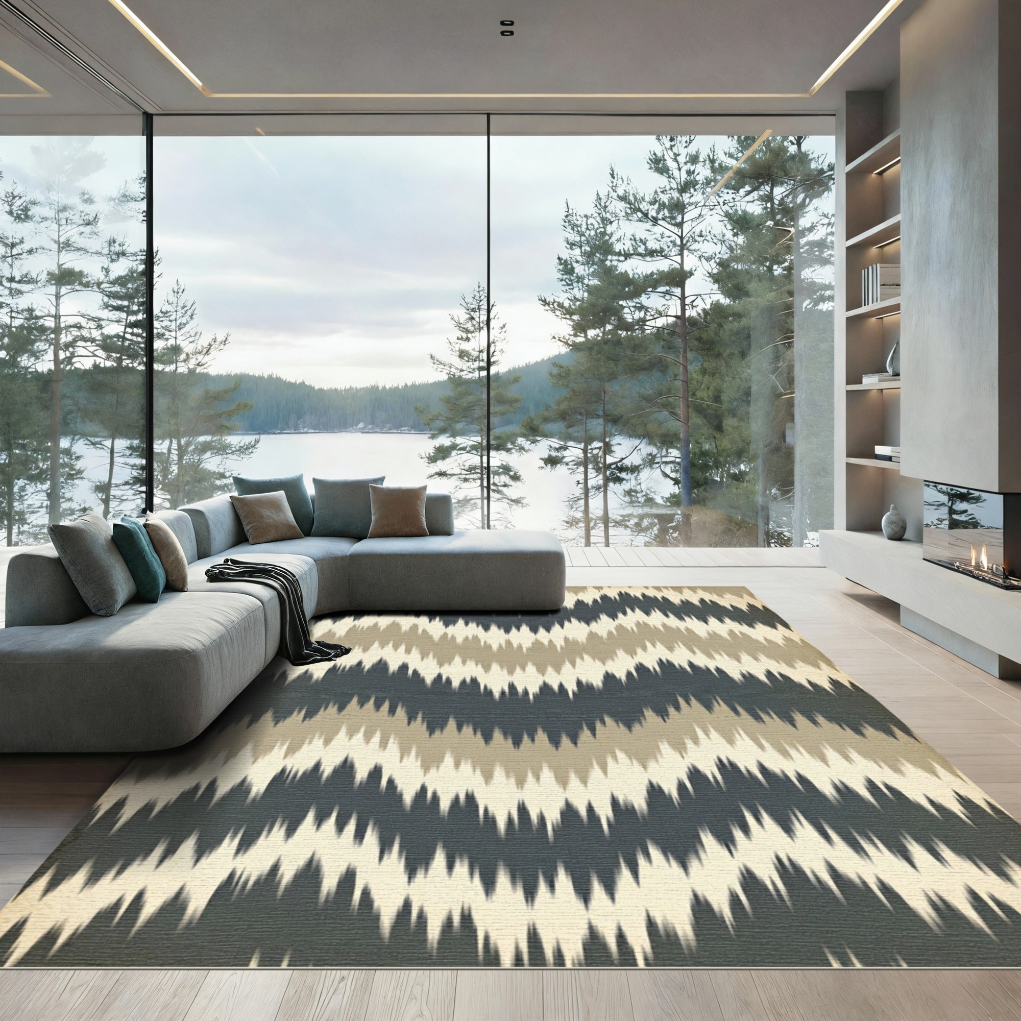 Distressed Earth Tones Jagged Stripe Rug