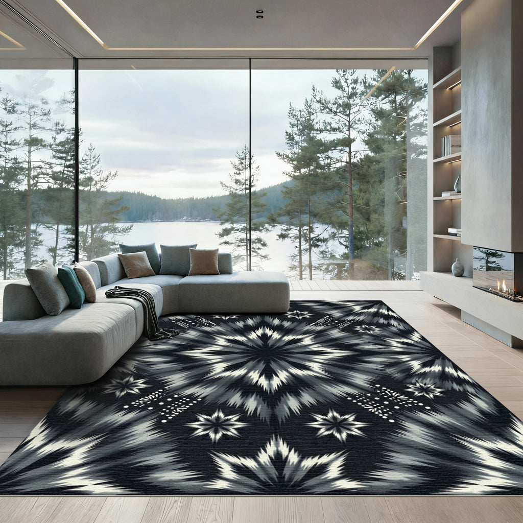 Monochrome Starburst Tie-Dye Rug