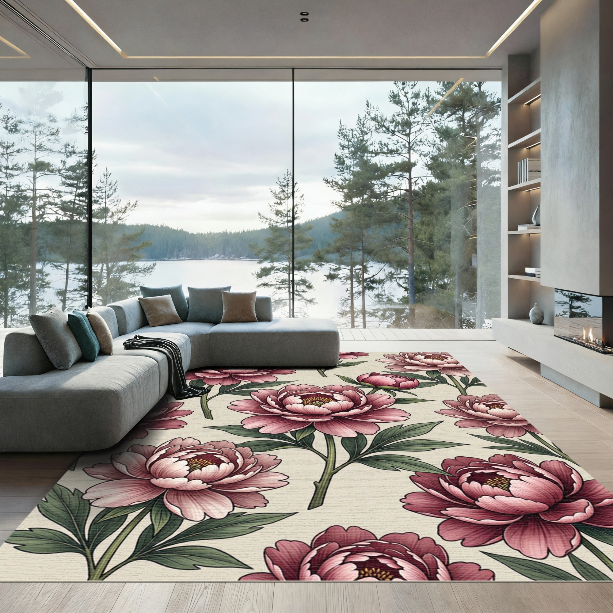 Vintage Pink Peony Botanical Art Rug