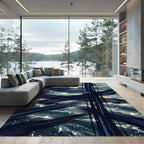 Dark Navy Abstract Intersecting Ocean Stripes Rug