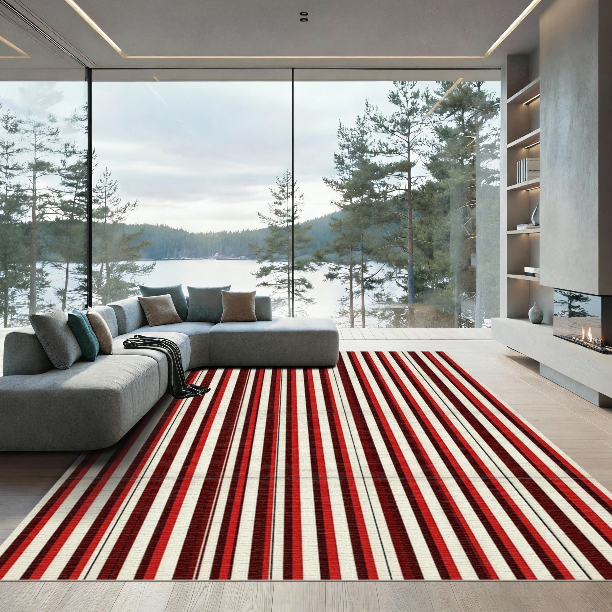 Crimson Cream Bold Stripe Composition Rug