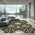 Elegantly Ornate Cream Lotus Gold Damask Rug