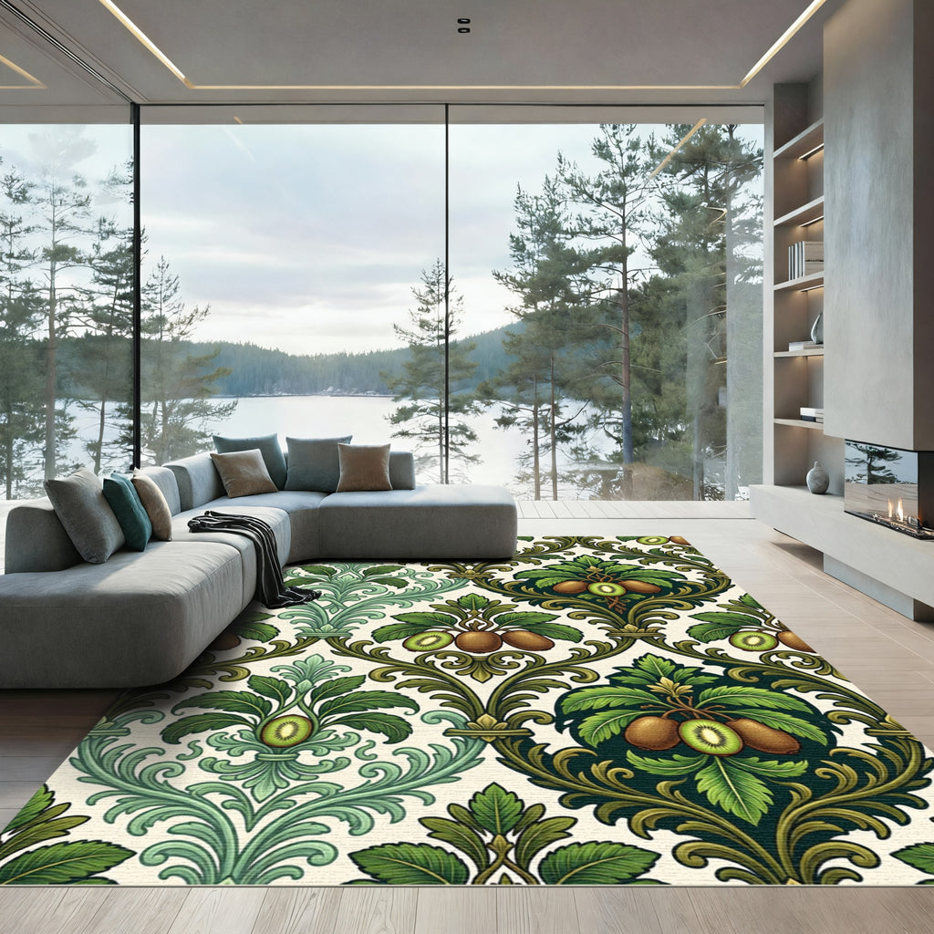 Ornate Damask Kiwi Botanical Tapestry Rug
