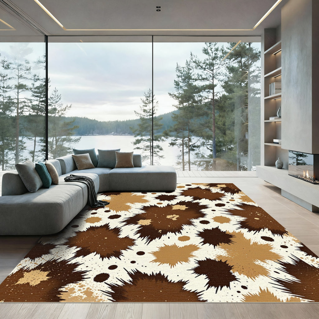 Earthy Brown Speckled Ink Splatter Rug
