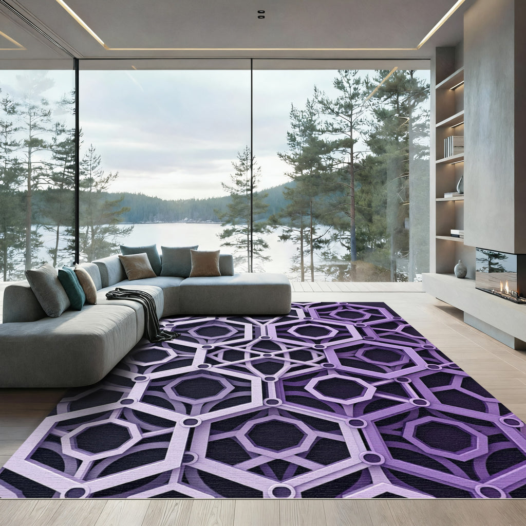 Geometric Lavender Hexagon Interwoven Lattice Rug