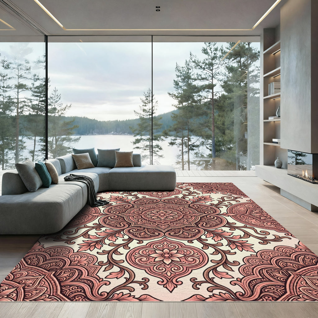 Blush Floral Damask Medallion Backdrop Rug
