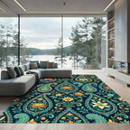 Navy Floral Paisley Medallion Rug