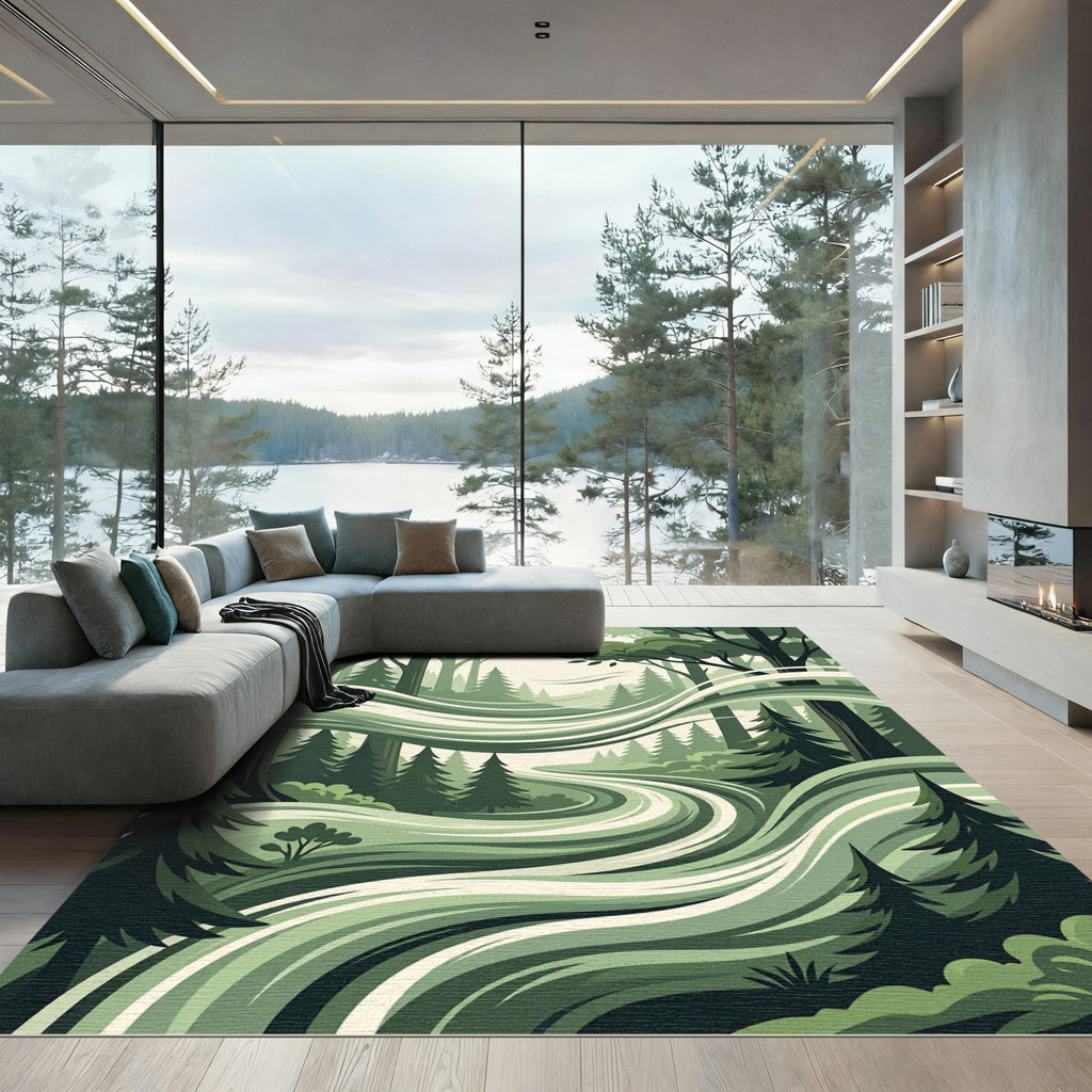 Enchanted Forest Green Swirl Rug