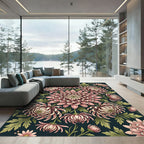 Botanical Dusty Rose Chrysanthemum Floral Medallion Rug