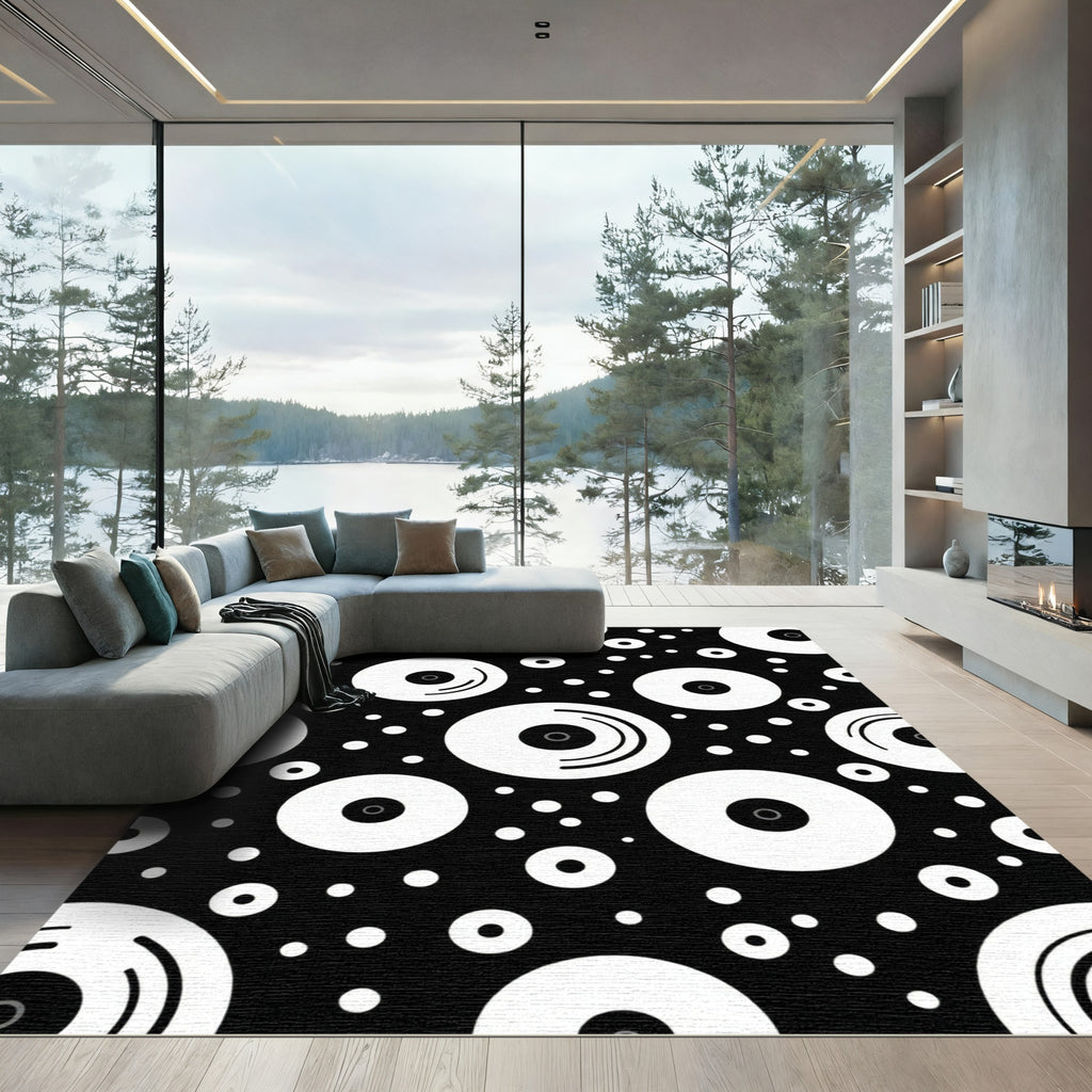 Bold Black White Circular Records Rug