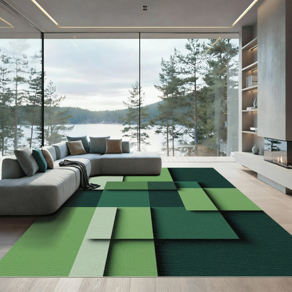 Emerald Gradient Layered Square Rug