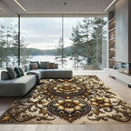 Gilded Floral Filigree Medallion Composition Rug