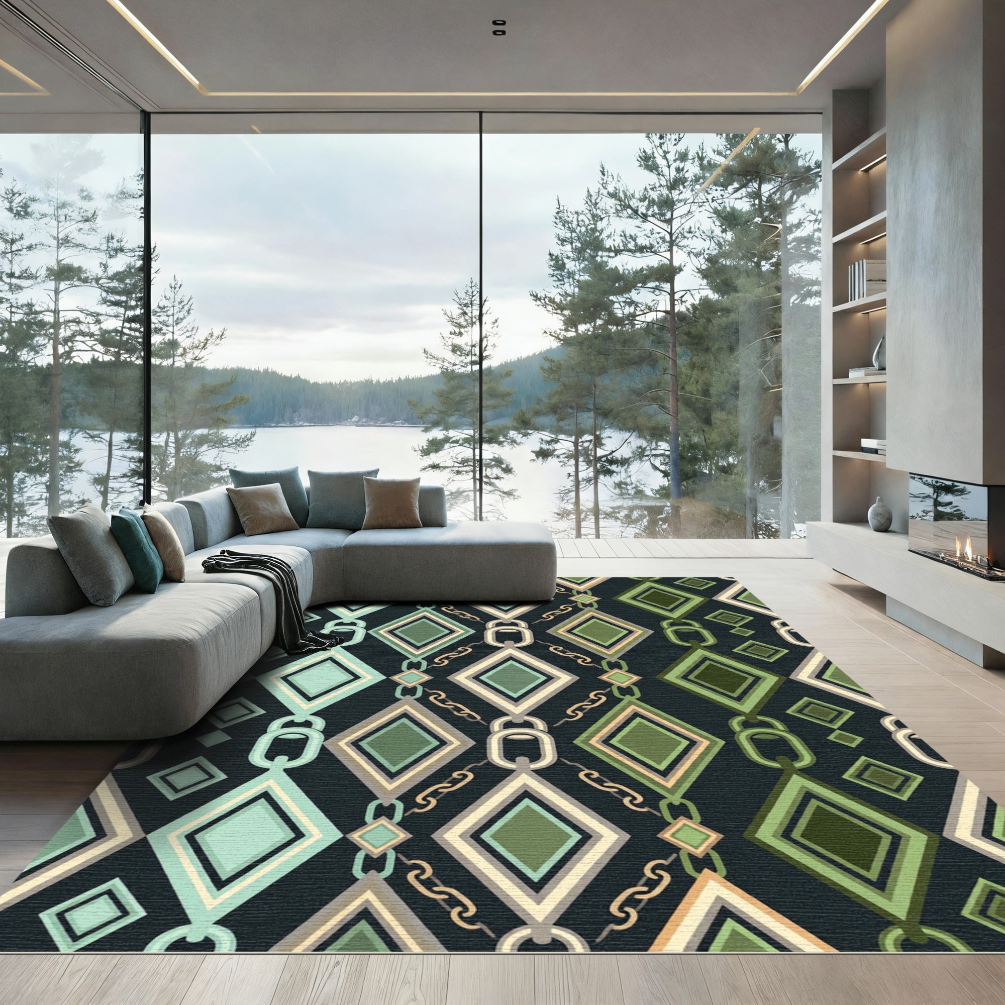 Emerald Green Diamond Chain Locket Rug