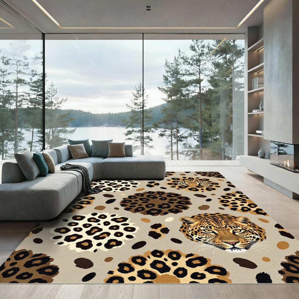 Brown Leopard Spots And Faces Rug