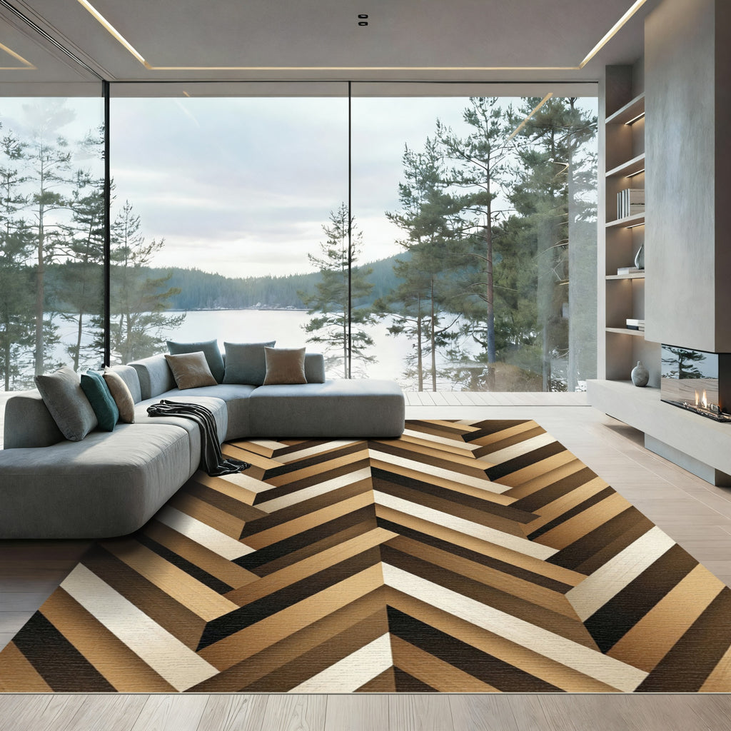 Modern Herringbone Wood Grain Neutral Rug