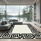 Black White Geometric Scroll Art Deco Rug