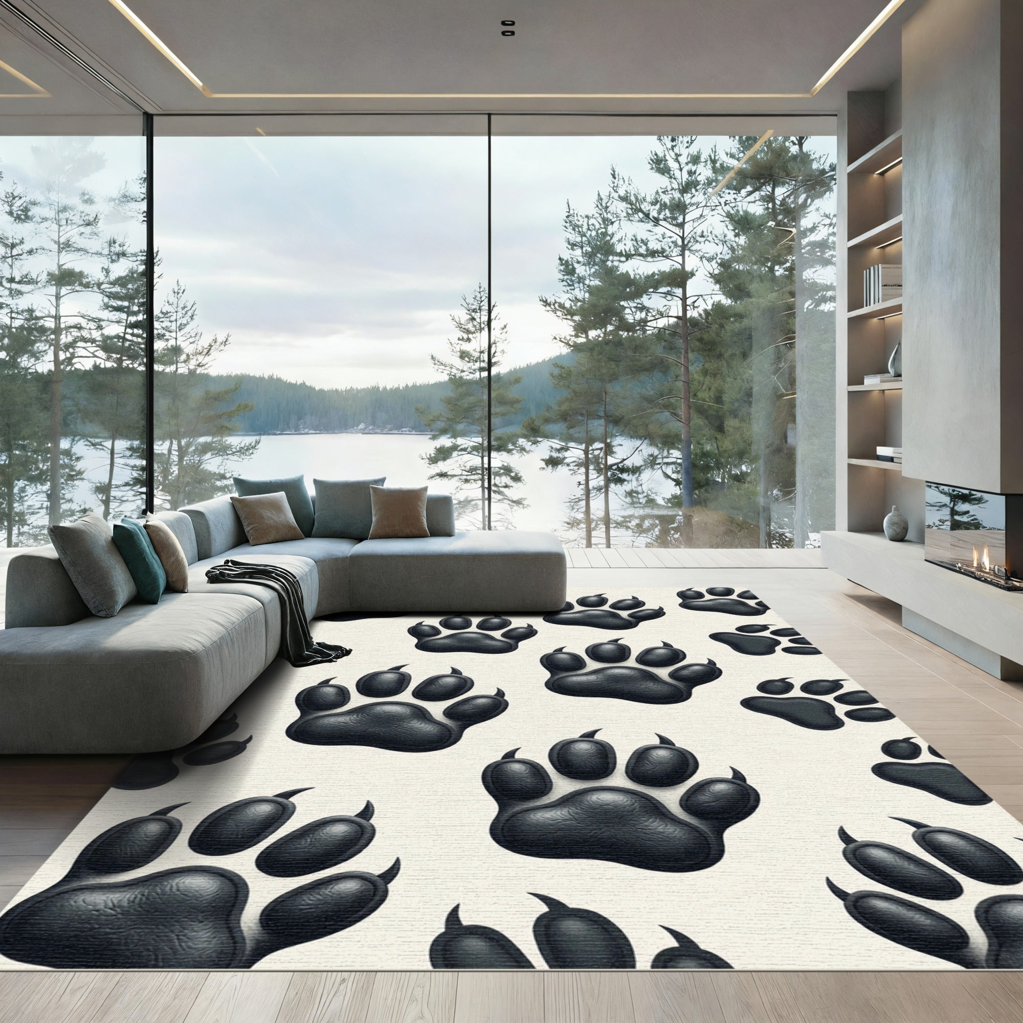 Monochromatic Minimalist Bear Paw Accent Rug