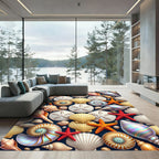 Vibrant Oceanic Seashells and Starfish Rug