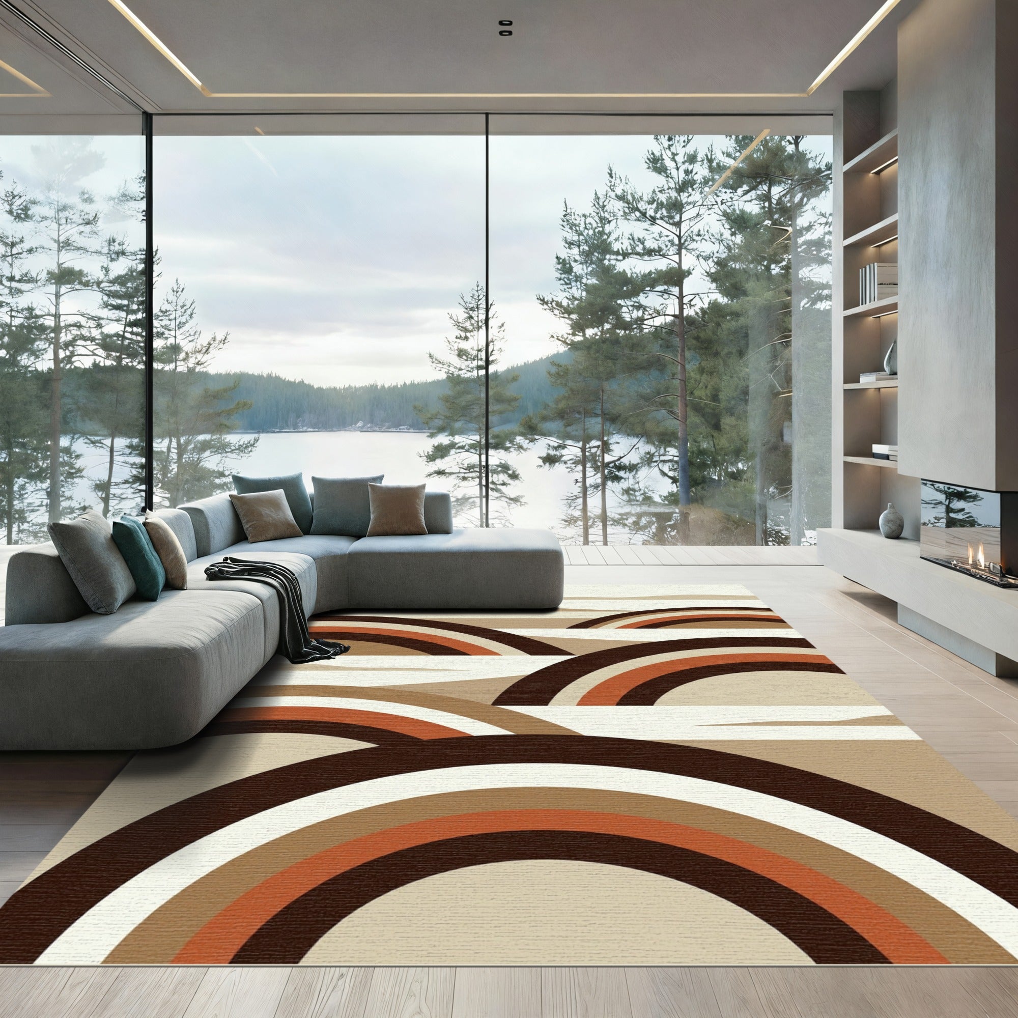 Abstract Earthy Tone Layered Arch Rug