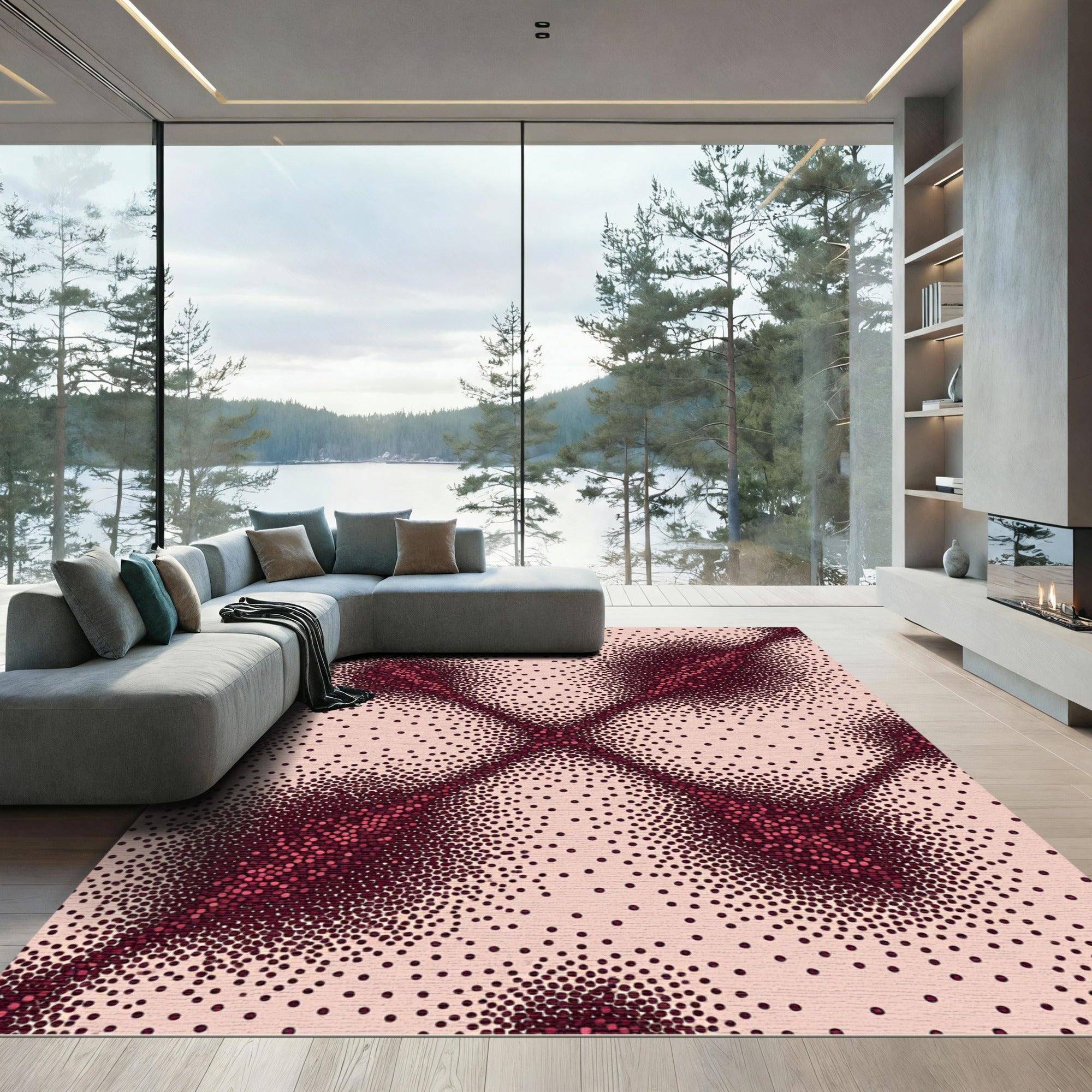 Crimson Dot Gradient Starburst Rug
