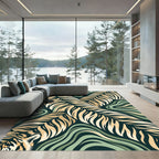 Golden Tiger Stripe Swirl Abstract Rug